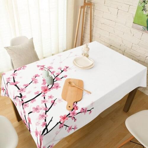 Spring Cherry Blossom Tablecloth Linen Cotton Table Cloth Spandex Elastic Dining Chair Slipcover Kitchen Table Cover