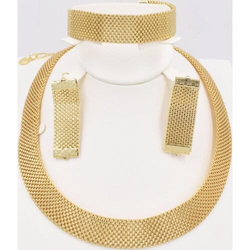 High Quality Ltaly 750 Jewelry Set For women Geometric Round Design Necklace Dangle Chocker EarringsEarrings Party Jewelry