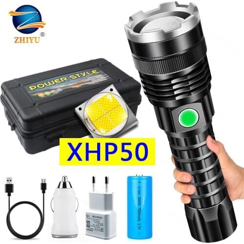 XHP50 4-core Led Flashlight Power Display Function Torch Usb Rechargeable 18650 or 26650 Battery Zoomable Aluminum Alloy Lantern