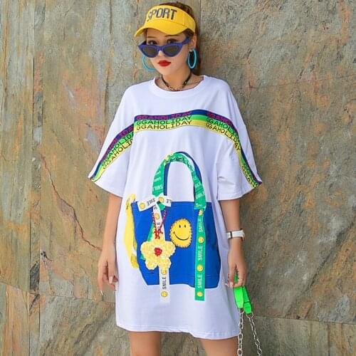 Yellow White Women Streetwear T Shirt 2021 Summer Women Cartoon T Shirt Female Oversized T Shirt Z717