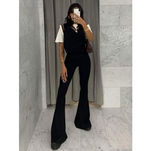 2021 New Women Fashion Solid Color Flare Pants Ladies Casual High Waist Stretch Skinny Bell Bottom Trousers Streetwear