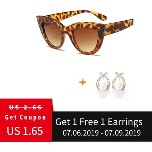 2019 Fashion Sexy Cat Eye Sunglasses Women Transparent Female Glasses Eyewear Cute Sun Glasses Goggles Oculos de sol With Gift