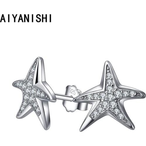 AIYANISHI Fashion 925 Sterling Silver Stud Earrings Starfish Silver Stud Earrings for Women Wedding Engagement Party Lover Gifts