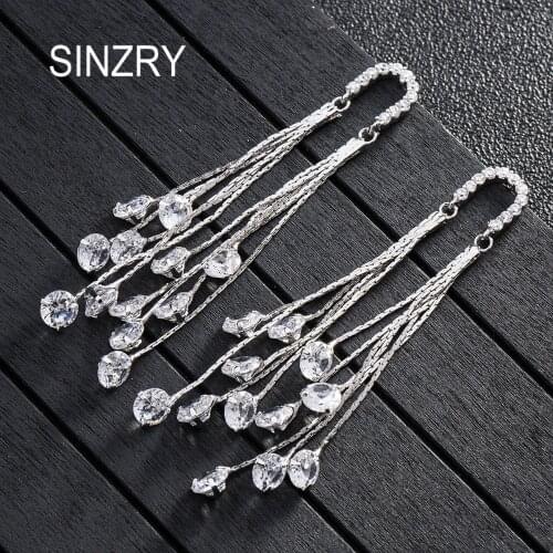 SINZRY new Korean stylish jewelry white Cubic zirconia long tassel drop earrings brilliant bridal earrings for women