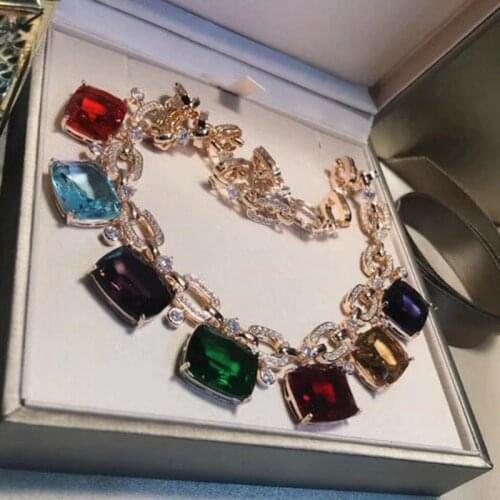 Top Quality Luxury Colorful Zircon Short Chain Necklace for Women Fashion Party Fine Custom Banquet Jewelry Dress Accessories