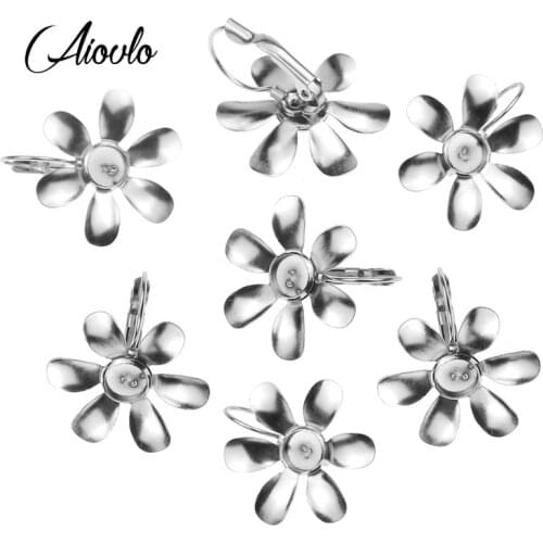 10pcs/lot NEW Stainless Steel Fit 6mm Blank French Lever Earring Tray Flower Cabochon Setting Cameo Base for Jewelry Findings