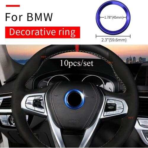 10pcs Car Styling 1.78inch Steering wheel Rings Decal Sticker Label 45mm Aluminum Alloy Accessory For E92 E93 F02 E63 E64 E65