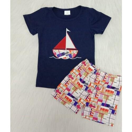 2020 Baby boys clothing sets summer short sleeve shirt sailing embroidery outfits little kids children shorts boy wholesale