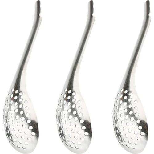 3pcs Stainless Steel Caviar Spoon Molecular Cuisine Roe Sauce Strainer With Holes Handheld Egg Strainer Kitchen Cooking Spoon