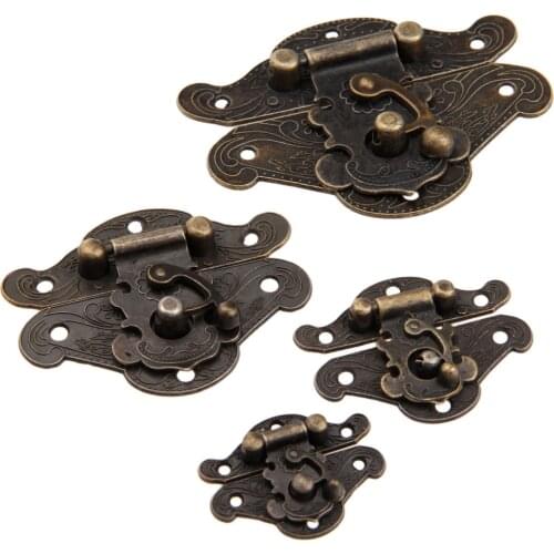 5pcs/lot Box Latch Hasp Lock 30 Screws Iron Vintage Decor Hook Wooden box Padlock case Jewelry Antique Bronze Furniture Hardware