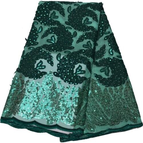 5yards/pc) excellent laser cut embroidered African net lace teal green French lace fabric with sequins for dress FLP232