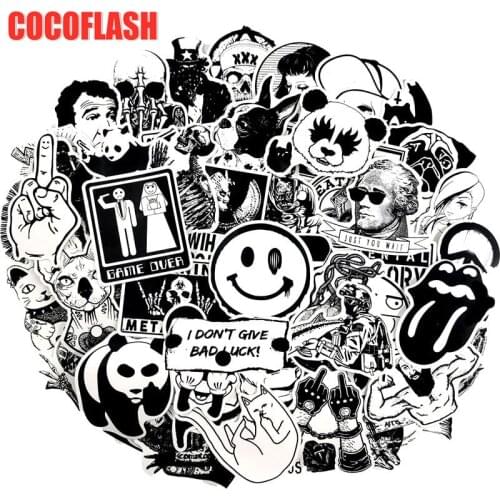 10/60Pcs/set Cartoon Black And White PVC Waterproof Sticker For DIY TOY Guitar Scrapbook Skateboard Snowboard Laptop Luggage