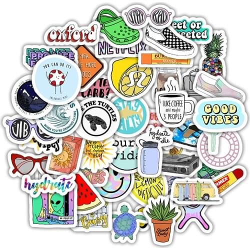 50 PCS Cartoon Simple VSCO Girls Kawaii Stickers For Chidren Toy Waterproof Sticker to DIY Bicycle Laptop Helmet Car Decals