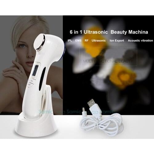 6 in 1 Ultrasonic Ion Photon Facial Massager USB Rechargeable EMS and RF Face and Multifunction Body Massager