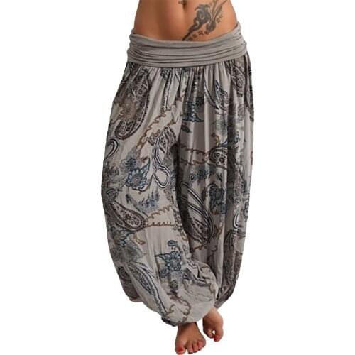 5XL Wide Leg Pants Womens Plus Size Loose Trousers Vintage Summer Elastic Waist Yoga Pant Asymmetrical Pocket Harem Pants A20