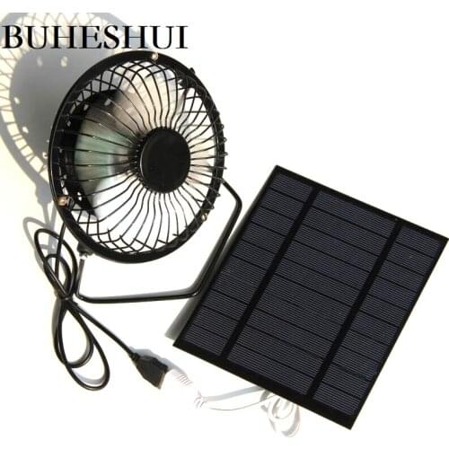 BUHESHUI 2.5W 5V Solar Powered Panel Iron Fan For Home Office Outdoor Traveling Fishing 4 Inch Cooling Ventilation Fan USB New