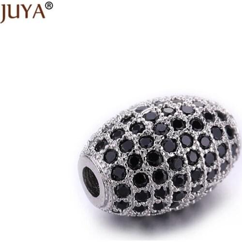 Beads For Jewelry Making Top Quality Copper Metal Inlay AAA Black CZ Rhinestone Oval Beads For DIY Bracelet Necklace Accessories