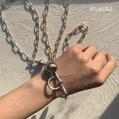 New Trend Vintage Hip hop Oval Thick Chain Metal Ball Chain Necklace for Men Women Punk Gold Color Girl Party Jewelry Gift