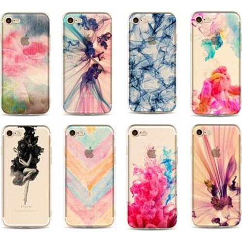For iPhone 12 Mini 11 Pro XS Max X XR 8 7 6 6S Plus Cover Watercolor Print Smoke Abstract Painting Clear Soft TPU Case