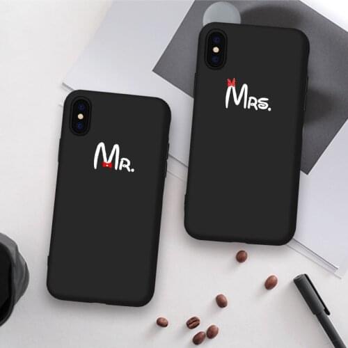 Phone Case Coque For iPhone 6 6S Plus X XR 5 SE Plus Romantic Couples Bow Mr Mrs Black Soft Phone Cover For iPhone 8 7 Plus