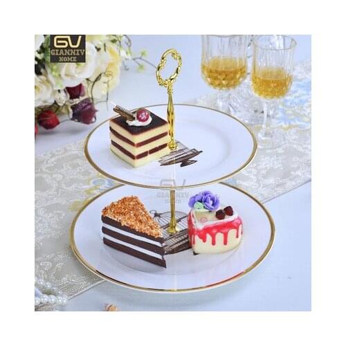 Jane-European Style Bone China Double Decker Plates Cake Fruit Snack Plate Afternoon Tea English Ceramic Tray Creative Gift