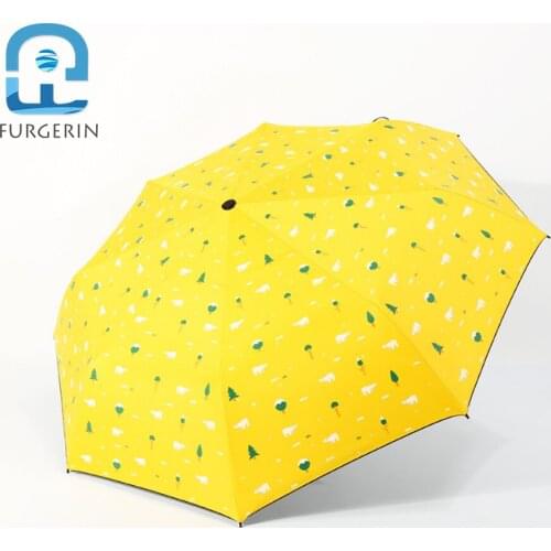 FURGERIN Strong Umbrella Rain Women folding umbrella windproof big skull umbrellas Girls Umbrellas Three-folding Black Coating