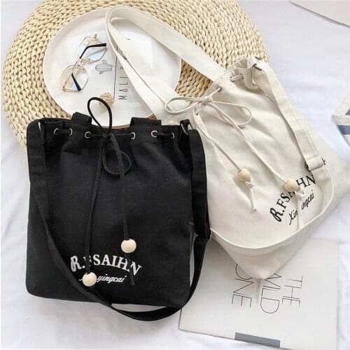 New Canvas Female Shoulder Student Large Capacity Drawstring Bag Crossbody Bags Purses Casual Handbag For Women