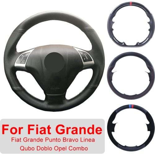 Customized Car Steering Wheel Cover For Fiat Grande Punto Bravo Linea 2007-2019 Qubo Doblo Opel Combo Leather Protective Wrap