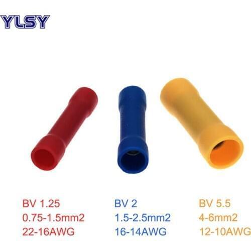25Pcs BV1.25/2/5.5 Insulated Straight Butt Aluminum Connector Electrical Wire Cable Crimp Terminals Ferrules 0.5~6mm2 19/27/48A