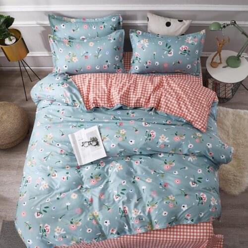 40Flower Pink Grid Print Bed Cover Set Kid Girl Duvet Cover Adult Child Bed Sheets And Pillowcases Comforter Bedding Set 61065