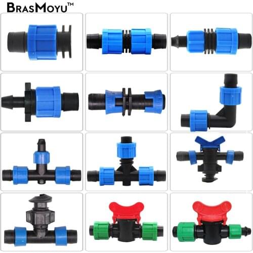 10-20 PCS 16mm 5/8'' Drip Irrigation Tape Elbow Tee End Plug Thread Lock Connector Garden Water Connecter Fittings Hose Joints