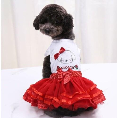 Summer Lace Puffy Princess Dress Wedding Dress For Small Medium Dogs Soft Wedding Skirt Dot Bowknot Mesh Pet Clothing