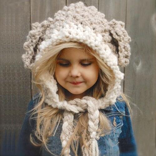 Fashion Children 3D Cartoon Sheep Handmade Hat Cute Ear with Long braids Knitted Caps Winter Boy Girl Hats Warm Cap Kid Gifts