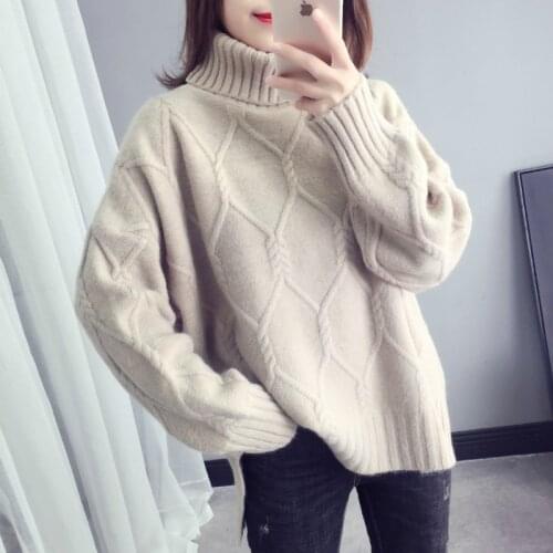 Trendy Autumn Winter Women Sweater Casual Thick Turtleneck Knitted Pullovers Loose Fit Female Knit Outwear Ladies Tops