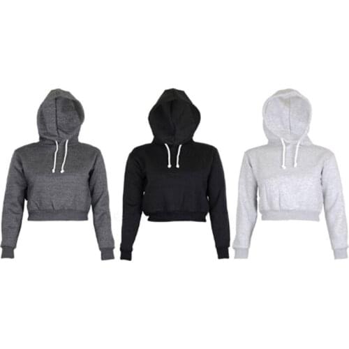 New Casual Womens Hoodies Crop Tops Long Sleeve Hooded Pullovers Female Sweatshirt Short Hoodies Woman Hody Jacket