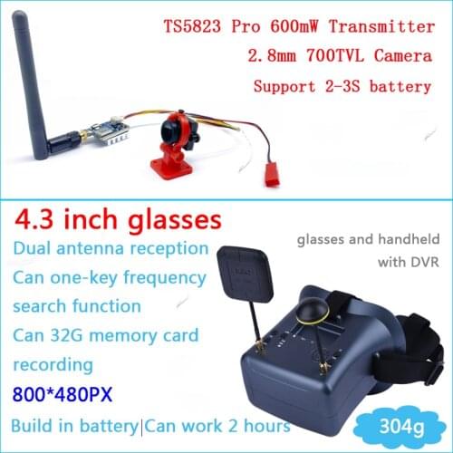 5.8G FPV Googles VR Glasses High Quality 40CH Build-in 2000mA Battery and TSpro 600mW Transmitter with 700TVL FPV Camera for RC