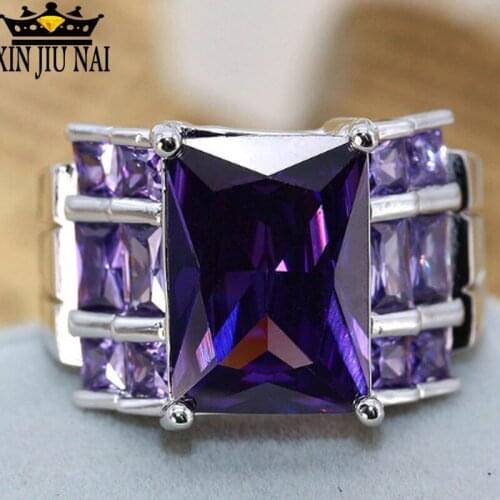 Exaggerated EuropeMystery Female Purple Ring Big Luxury CZ Stone Ring 925 Silver Jewelry Vintage Party Wedding Rings For Women