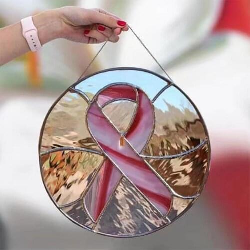 Hanging Decora Pink Ribbon Pattern Pendant Decorative Acrylic Window Hanging Ornament with Chain Home Decor