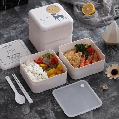800ml Japanese Microwave Lunch Box Portable Kids Plastic Bento Box 2 Layer Microwave Dinnerware Food Storage Container Lunchbox