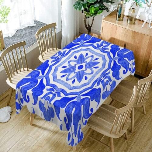 Floral Tablecloth Home Decor Watercolor Flower Lotus Leaf Doodle Rain Drop Polyester Rectangular Table Covers