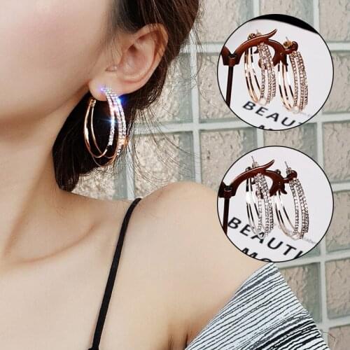 Multilayer Round Hoop Earrings Shining Gold Silver Color Fashion Women Jewelry Rhinestone Earrings for Wedding Birthday Party