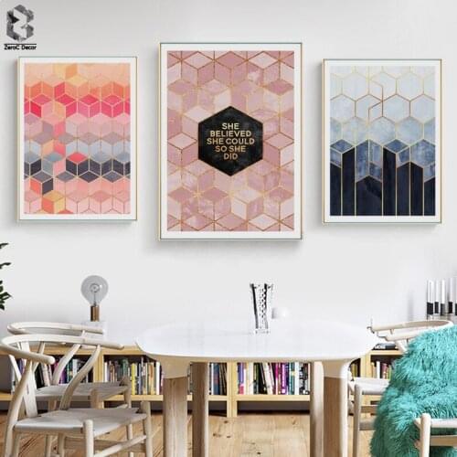 Nordic Geometric Cube Canvas Posters and Prints Scandinavian Minimalist Wall Art Painting Picture for Living Room Decoration