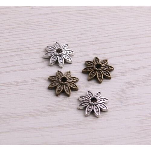 SWEET BELL 60pcs 14*14mm Two Color Bead Caps Charm Hollow MINI Flower Pendants Jewelry Accessories DIY Receptacle Charms