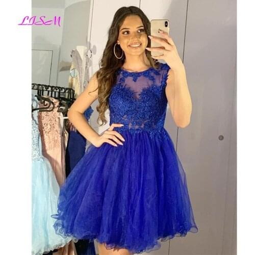 A-Line Mini Homecoming Dresses Scoop Lace Appliques Special Occasion Graduation Dress Sexy Short Prom Gowns