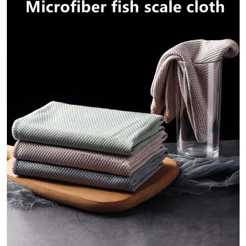 3 PCs Home Cleaning New Fish Scale Rag For Home and Kitchen Dish Cloth Microfiber Rag for Glass Means for Cleaning Dishes Tools