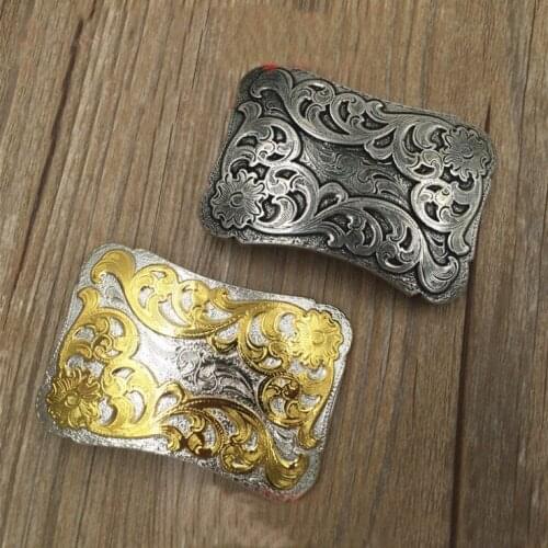 High Quality gold silver Antique Retro flower embossed Style Mens Solid Brass Copper Belt Buckle
