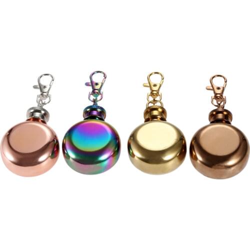 1PC 1oz 28ml Mini Stainless Steel Round Hip Flask with Keychain Liquor Alcohol Whiskey Wine Pot Small Flasks Drinkware Men Gift