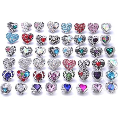 10pcs/lot Wholesale Snap Button Jewelry Mixed Heart 18mm Rhinestone Snap Buttons Jewelry Fit Snap Button Necklace Charms Jewelry