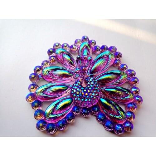 15pcs 48*42mm peacock shape Sew on rhinestones light purple resin crystals flatback big gem stone stass