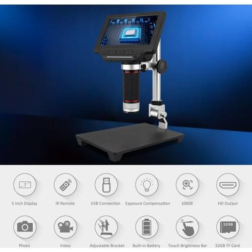 5-inch LCD Screen Video Microscope with 32GB TF Card 1000X Microscope and Telescope 1080P with IR Remote Adjustable Metal Stand